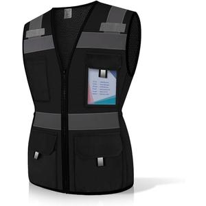 Safety Vest for Women 11 Pockets Mesh Reflective Vest with Zipper, Hi Vis Neon Construction Work Vest for Lady Workers/Surveyors/Drivers, Snug-Fit & Durable, ANSI Compliant, (U-Black, XXL)