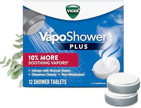 Vicks, VapoShower Plus, Shower Steamers, Eucalyptus Shower Steamer & Menthol Scent, Clean Dissolving Vapor Shower Tablets, Aromatherapy Shower Steamer & Shower Bombs, 9 count