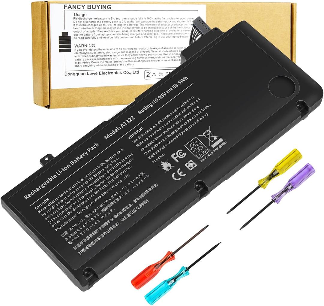 A1278 A1322 Battery Compatible with MacBook Pro 13" Unibody (Mid 2009 to Mid 2012) MacBook Pro 13" A1278 [Mid 2012 2010 2009 Early 2011 Late 2011] 661-5229 661-5557 020-6547-A 020-6765-A 10.95V/63.5WH