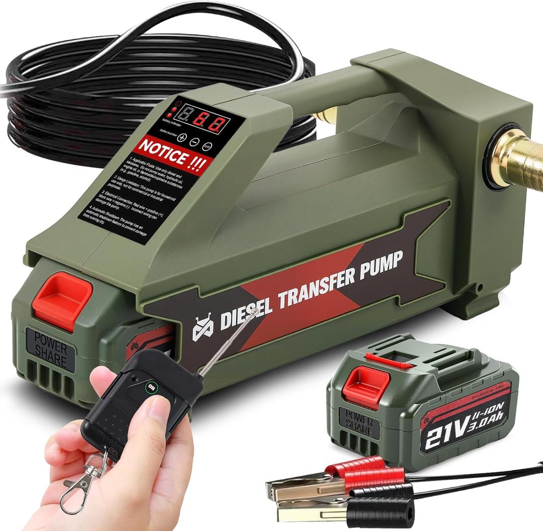 Mxmoonant Fuel Transfer Pump Battery Powered, 10.5GPM Cordless Diesel Transfer Pump Digital Control Self Priming Pump with 2 x 3.0Ah Batteries for Diesel, Kerosene