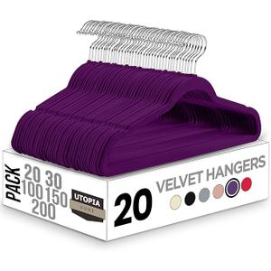 Utopia Home Velvet Hangers 20 Pack - Non-Slip Suit Hangers with 360 Degree Rotatable Hook - for Pants, Coats, Shirts & More (Purple)