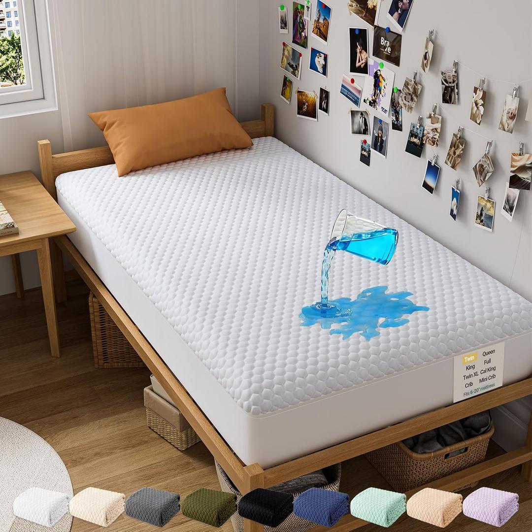 OhGeni 100% Waterproof Mattress Protector,Twin Size Mattress Soft Pad,Pet Hair & Bedwetting Resistant,Cooling Breathable Fitted Sheets,Washable Bed Cover,Non-Slip Deep Pocket,Noiseless for Kids Rooms