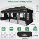 COBIZI 10x20 Pop Up Canopy Tent with 6 Removable Sidewalls, One Push Party Tent Outdoor Waterproof Event Canopy with Air Vent for Parties Commercial Wedding, 3 Height, Carry Bag, Sandbag, Black, 10x20with 6 sidewalls