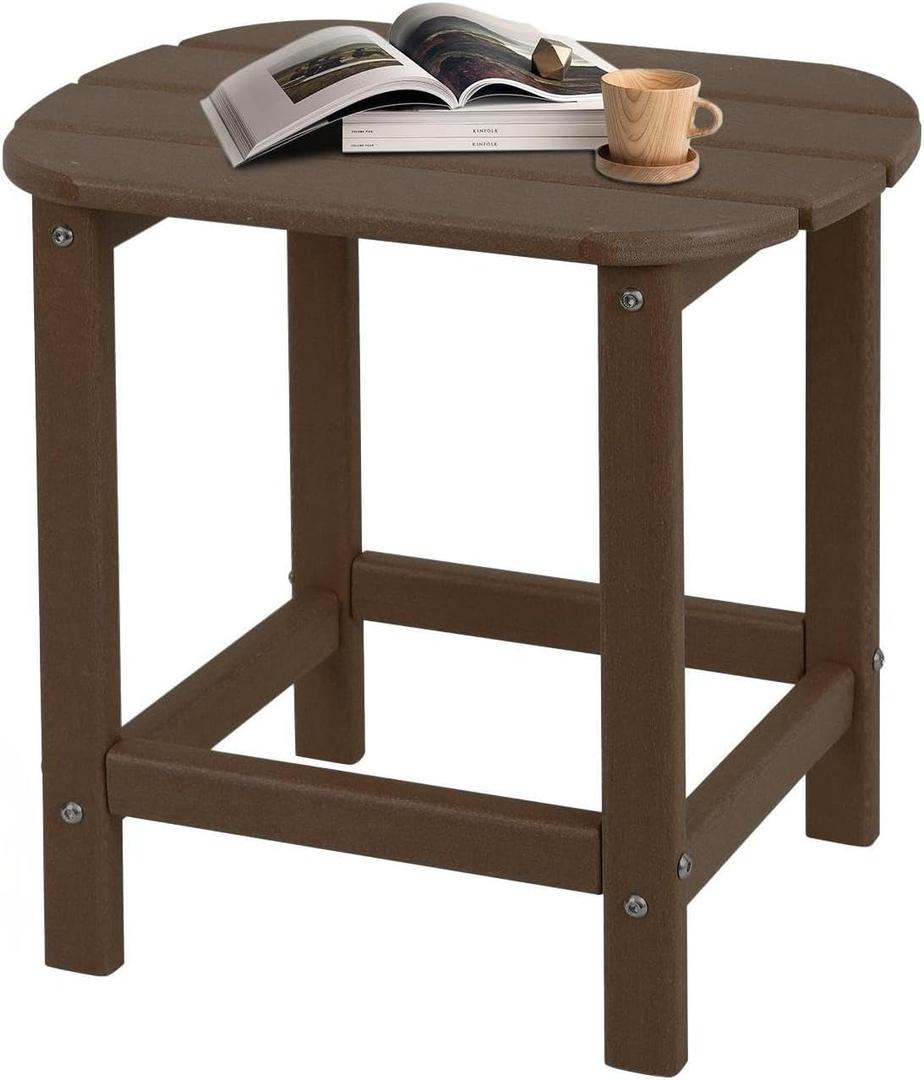 Plawdlik Adirondack Side Table,HDPE Weather Resistant,Wooden Textured for Adirondack Chairs,Patio,Garden, Porch, Backyard Use, Coffee, 18.6 X 14.17 X 18.18 Inches