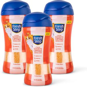 Fresh Step Cat Litter Crystals - Litter Box Deodorizer Product for All Cats - Combats Odors and Neutralizes Smells - Summer Breeze Scent, 15 Oz - 3 Pack