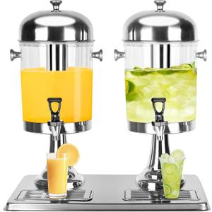 Drink Dispenser with Stand, 4.2 Gallon Beverage Dispenser for Parties, Stainless Steel Dual-Head Juice Dispenser with Centre Ice Core and Drip Trays for Parties, Buffet Cafeterias, Homes (EXP 03/06/27)