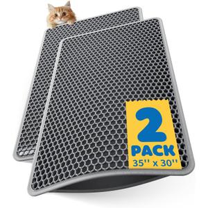 35" x 30" Cat Litter Mats (2-Pack) - Ultra-Large Litter Box Mats with Double Layers, Urine-Proof and Non-Slip Litter Trapping Mats, Easy to Clean Kitty Litter Mats for Floor, Scatter Control, Grey