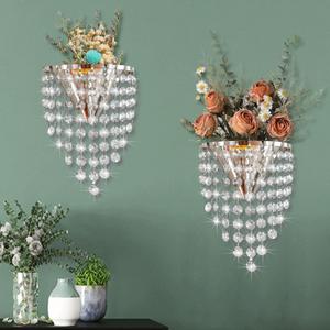 2 Pack Metal Flower Vase for Wall Crystal Vase Decor Hanging Decoration Floral Holder for Home Office Living Room Bedroom Bathroom (Silver)