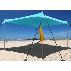 Beach Shade Windproof Design, Sun Shelter UPF50+ Portable Family Canopy Tent with 8 Sandbag Anchors 10x10 FT 4 Poles Pop Up Outdoor Shelter for Beach, Camping, Fishing, Backyard and Picnics (Turquoise)