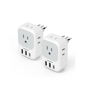 Italy Travel Plug Adapter 2 Pack, TESSAN Italy Power Adaptor with 4 Outlets 3 USB Charger (1 USB C Port), Type L Adapter for US to Chile Ethiopia Libya Syria Tunisia Uruguay