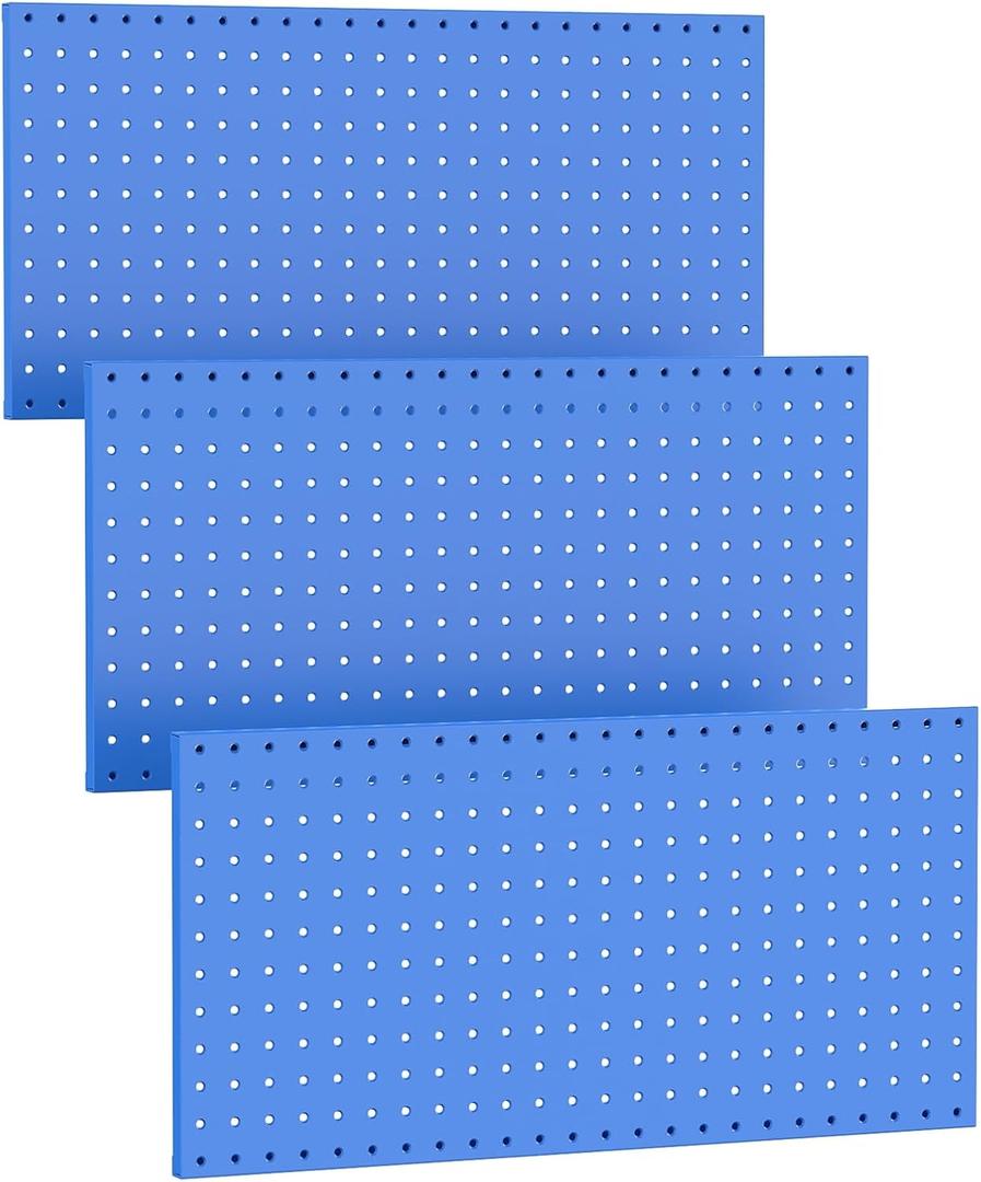 TORACK 3 PCS Metal Pegboard Panels(12x24 inch) for Wall Garage Utility Tools Storage Pegboard for Workbench, Modular Peg Board Tool Organizer Board Kit(Pack of 3, Blue)