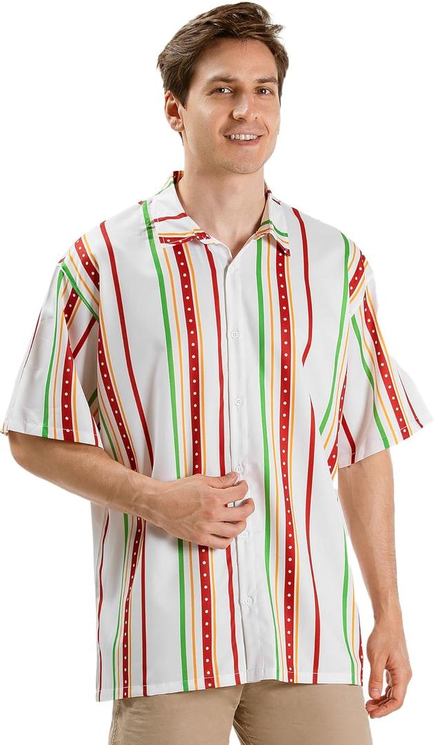 BRISIRA Mens Christmas Shirt Santa Claus Hawaiian Ugly Collared Short Sleeve Printed Button Party Casual Regular Fit S - 6XL