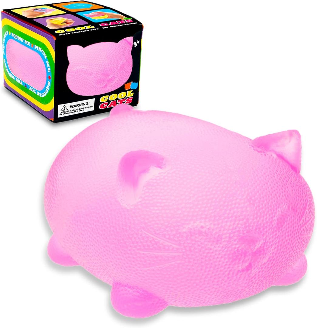 Stress Cat Toy, Gel Filled Squishy Toys for Kids Stress Relief - High Density Squeeze Balls for Students Calming, Fidgets for Classroom Prize
