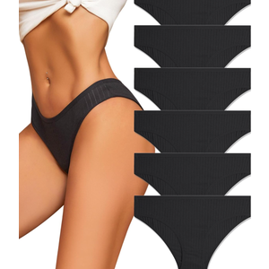 FINETOO Cotton Underwear for Women Sexy Low Rise Ribbed Hipster Breathable Soft Womens Bikini Girls Panties Cheeky L