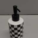 Bathroom Soap Dispenser with Matte Black Pump White Ceramic Soap Dispenser for Kitchen Checkerboard Empty Pump Bottle (Black)