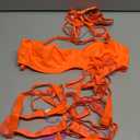 Avidlove Leather Lingerie Set for Women Sexy Strappy 5 Piece Lingerie Garter with Underwire Push Up Bra and Chain, Orange,M