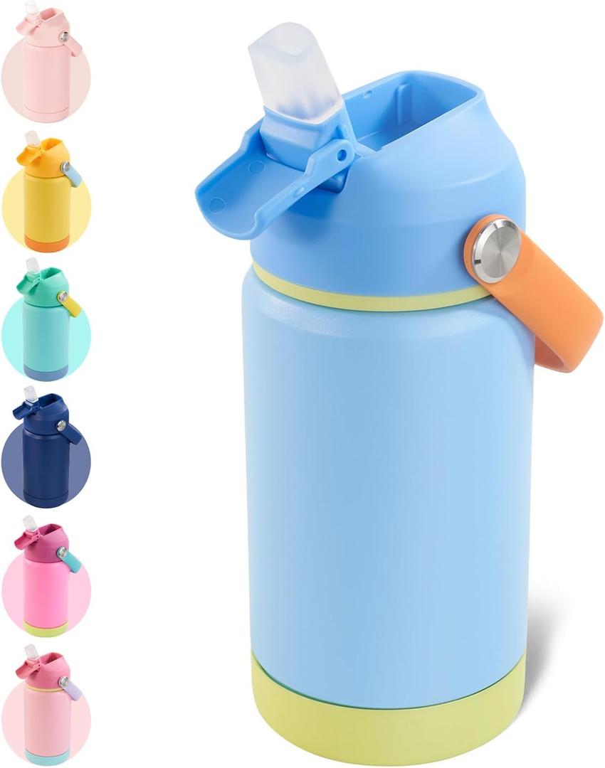 Kerilyn 12oz Kids Water Bottle, Stainless Steel Insulated Water Bottle for Kids, Toddler Cup with Straws Leak-Proof, Kids Water Bottles for School Boys Girls, BPA Free, Sky