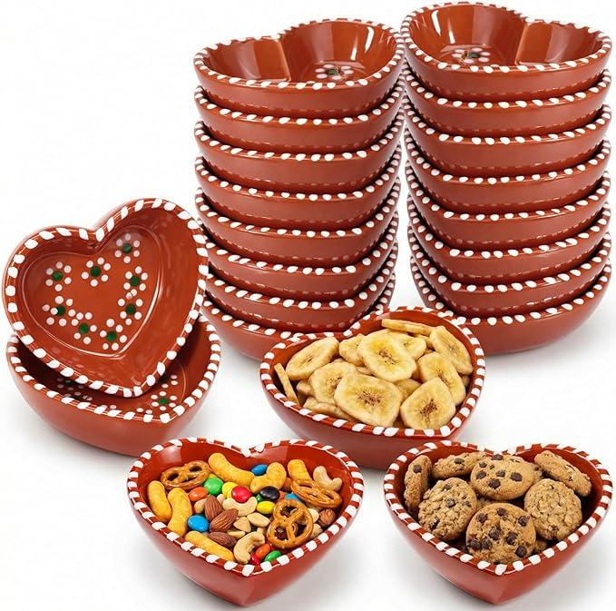 12 Pcs 3" Platos De Barro Mexicanos Clay Heart Shape Bowl Bulk Small Cielito Lindo Party Decoration Mexican Bowl Terracotta Flower Clay Pottery Dish for Birthday Wedding Party Supplies
