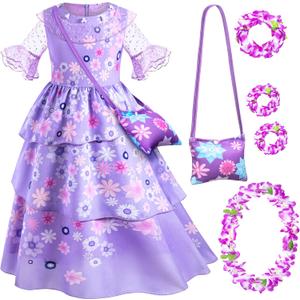 Princess Costume Dress for Girls Birthday Halloween Party Dress Up with Accessories (7-8 Years, Lm03)