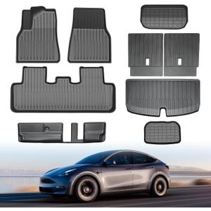 Floor Mat for Tesla Model Y 7 Seater 2020-2025 9PCS Full Set Floor Mats with Front Rear Cargo Liner for Model Y All Weather TPE Model Y Floor Mats with Back Seats Mats-7 Seater