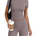 Trendy Queen Womens 2 Piece Workout Sets Short Matching Lounge Sets Summer Clothes Going Out Gym Outfits CoffeeGrey Small