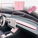 4PCS Silicone Center Console Accessories Kit for Tesla Center Console Mat Cup Holder Insert Screen Edge Protector Frame Mirror Frame Protectors (Pink Model Y Juniper)
