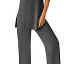 Ekouaer Women's 2 Piece Lounge Set 2025 Summer Matching Sets Sleeveless V-neck Tank Top Long Pants Pajamas Knit Outfits L