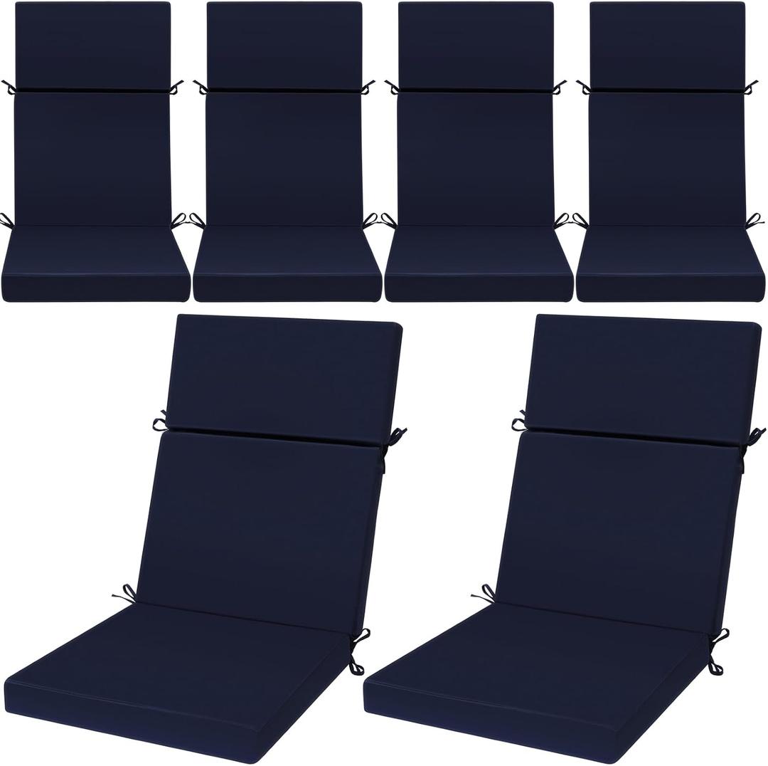 6 Pack Outdoor High Back Chair Cushion, 44 x 20 inches Patio Chair Cushions Waterproof Rocking Cushions Indoor Furniture Seat Pad, Weather Resistant (Solid,Navy Blue)
