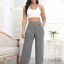 ESOFT Wide Leg Pants Women High-Waisted Yoga Work Dress Pants with Pockets, Casual Sweatpants, Petite/Regular (Gray, M)