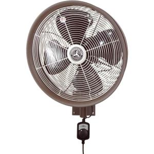 HydroMist Oscillating Wall Mounted Outdoor-Rated Fan, 3-Speed Cord Control, Hard Resin Mold-Resistant Fan Blade with Mounting Bracket and Black Vinyl Cover, Very Quiet Running, 18, Dark Brown