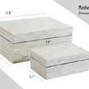 PEMAR Set of 2 Mother of Pearl Decorative Boxes w Lids, Handmade Mosaic Keepsake Jewelry Box Rectangular Treasure Chest, Shelf Decorative Wooden Box for Memory Tea Bags Coffee Accessories (White)