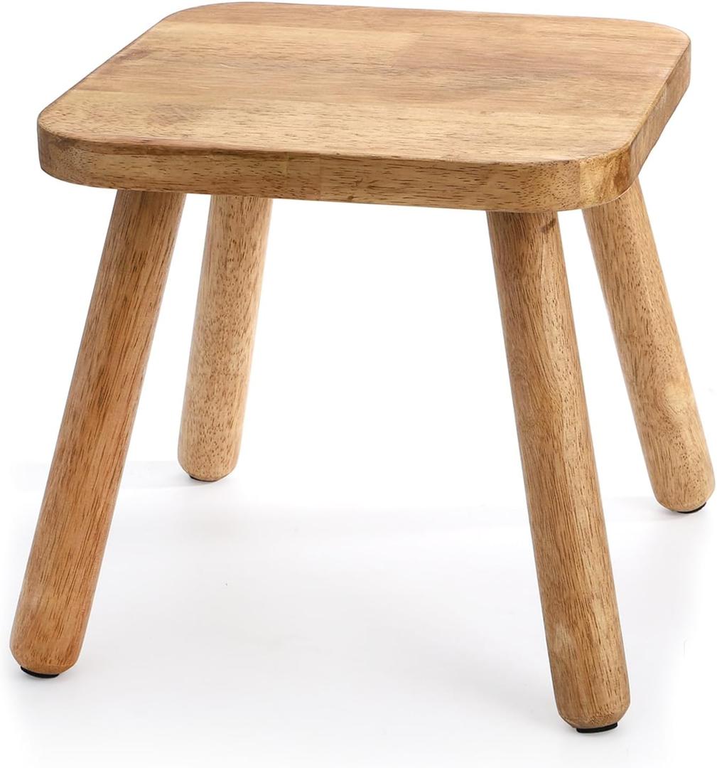 Youeon 12 Inch Square Solid Wooden Step Stool, Non-Slip One Step Stool for Adults, Holds up to 300 Lbs, Portable & Sturdy, Footstool for Bedroom, Bathroom, Kitchen, Easy to Assemble (11.8"D x 11.8"W x 11.4"H)