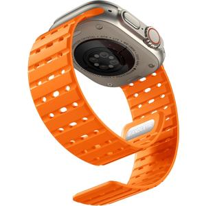 Compatible with Apple Watch Ultra Band 49mm/46mm/45mm/44mm/42mm(3/2/1) Men Women, Rugged Magnetic Silicone Sport Strap for iWatch Ultra2/SE2/SE/10/9/8/7/6/5/4 (Orange)