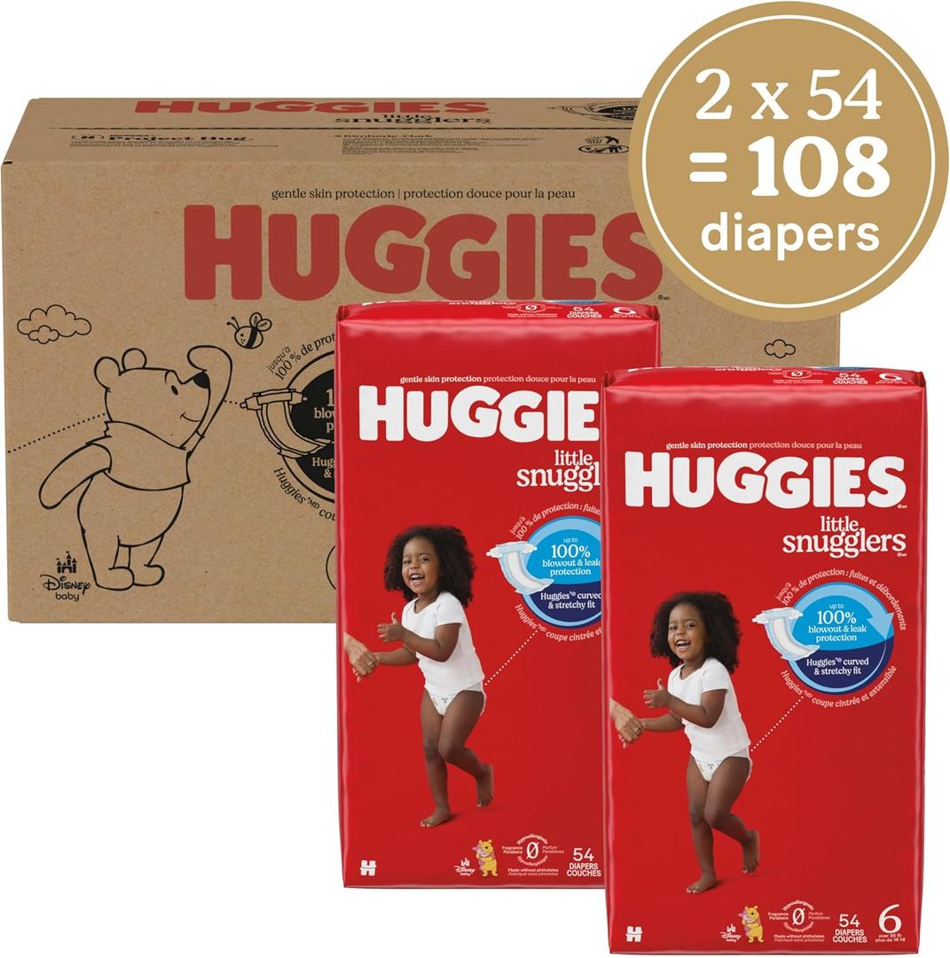 Huggies Size 6 Diapers, Little Movers Baby Diapers, Size 6 (35+ lbs), 108 Count (2 Packs of 54)