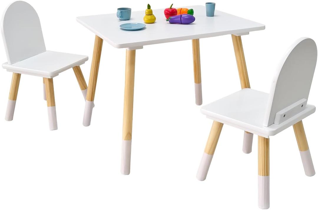 Kids Wood Table and 2 Chair Sets, Toddler Small Multi-Activity Study, Eating, and Playing Table Set for Age 3-7, Child Desk and Chair Set for Daycare, Classroom, Home