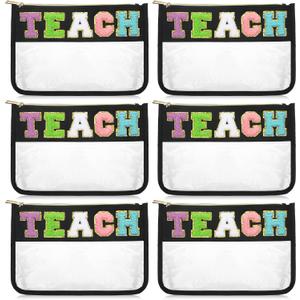 Clysee 2 Pcs Chenille Letter Bag Bulk Teacher Appreciation Gifts Preppy Patch Makeup Bag Flat Clear Pouch Teacher Must Haves Teacher Stuff Bags with Zipper Portable Toiletry Storage Bag for Teacher