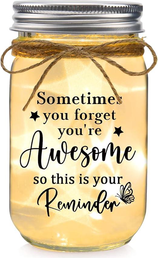 Birthday Gifts for Women - You are Awesome Mason Jar Night Lights for Woman Thank You Inspirational Encouragement Cheer Up Gift for Friend Coworker Nurse Teacher Retirement