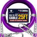 Tie Out Cable for Dogs Up to 300lbs,100ft 150ft 200ft Extra Strong 1000lbs Break Strength Tie-Out Tether Trolley Training Lead,Dog Run Cable for Yard Garden Park Camping Outside (Purple, 300lbs 25ft)