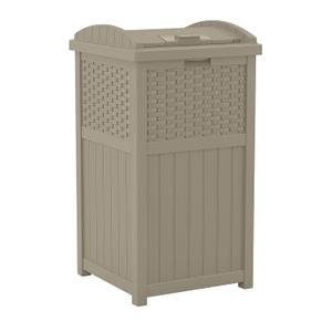 Suncast Hideaway Outdoor Trash Can with Lid - 30 Gallon Trash Can, Dark Taupe, Decorative Wicker-Style Garbage Bin, Weather-Resistant Resin, Fits 30-33 Gallon Bags, Ideal for Patio & Yard, Made in USA
