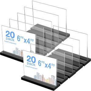 20 Pack Horizontal Acrylic Sign Holder 6 x 4 Inch Clear Plastic Table Sign Holder Stand Double Tabletop Display Stand T Shape Acrylic Frame for Wedding Restaurant Store Home Office Photo