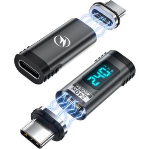 240W Digital Display USB C Magnetic Adapter 2Pack, 24Pin Straight USB C Power Meter Tester, Support Voltage, Current and Power Smart LED Display PD 240W, 40Gbps 8K 60Hz Video for 16/15, iPad, MacBook