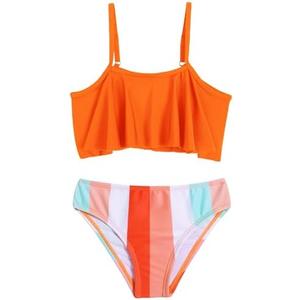 Arshiner Girls Swimsuit Two Pieces Bikini Set Ruffle Bathing Suits Flounced Tankini Swimwear, Size 160