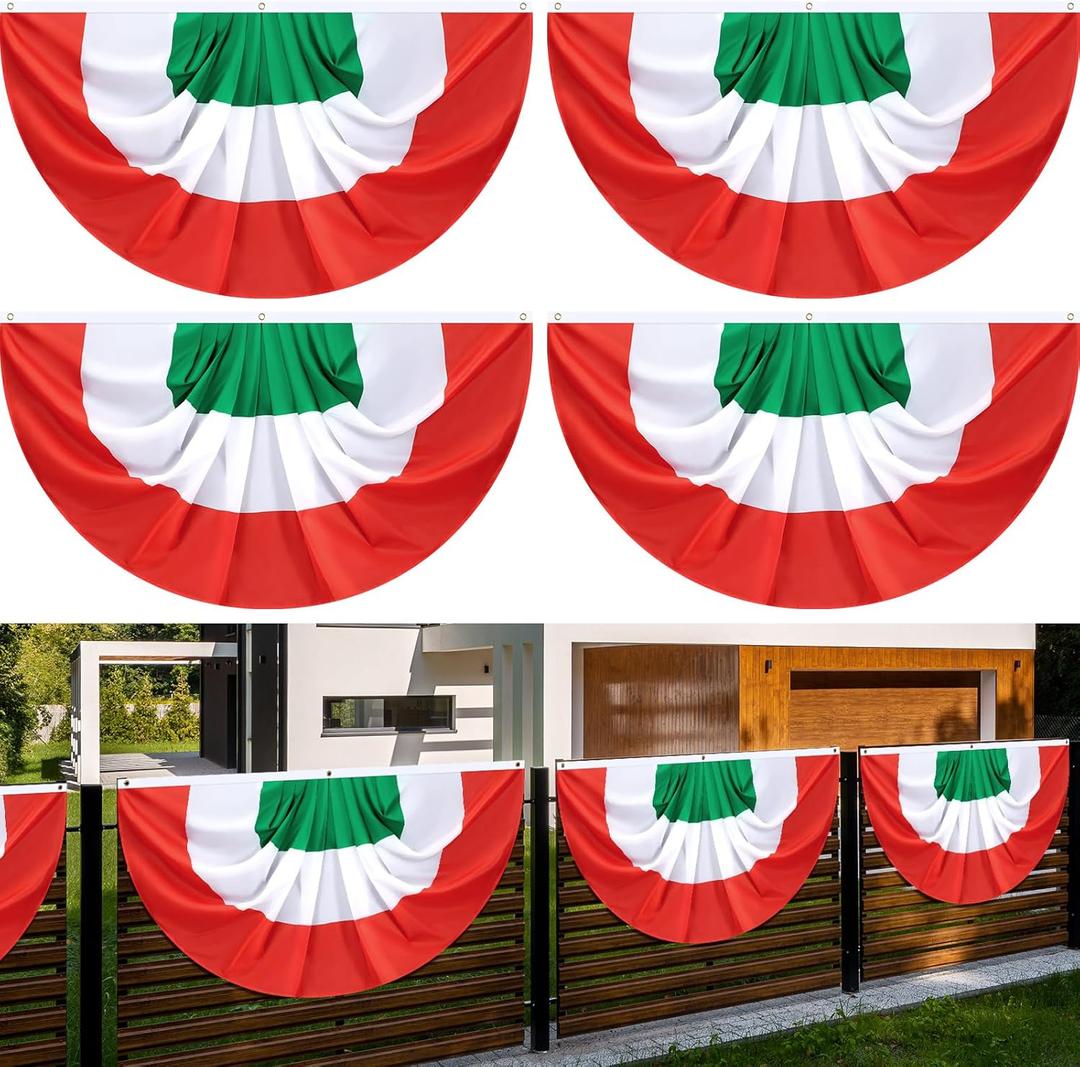 4 Pack 3 x 6 ft Italy Pleated Fan Flag Italian Pleated Bunting for Indoor Outdoor Porch Decorations Italy Half Fan Flag Patriotic Holiday Decorations Celebrations