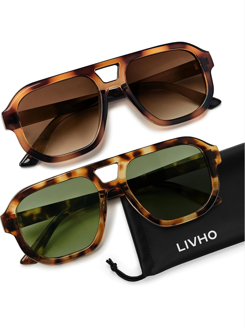 livho Trendy Polarized Square Aviator Sunglasses Women Men Square Eyewear Frame, Retro Sun Glasses for Women Men 2025 Shades