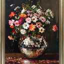 Disco Ball Wall Decor, Vintage Framed Colorful Moody Florals Wall Art, Maximalist Funky Flowers Bouquet Print Poster, Retro Eclectic Wall Art Painting