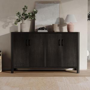 Christopher Knight Home Scarlet Farmhouse Wooden Sideboard Cabinet, Large Sideboard Buffet Cabinet, Living Room Storage Cabinet with Shelves, Home Office Credenza, Display Table for Entryway, Black