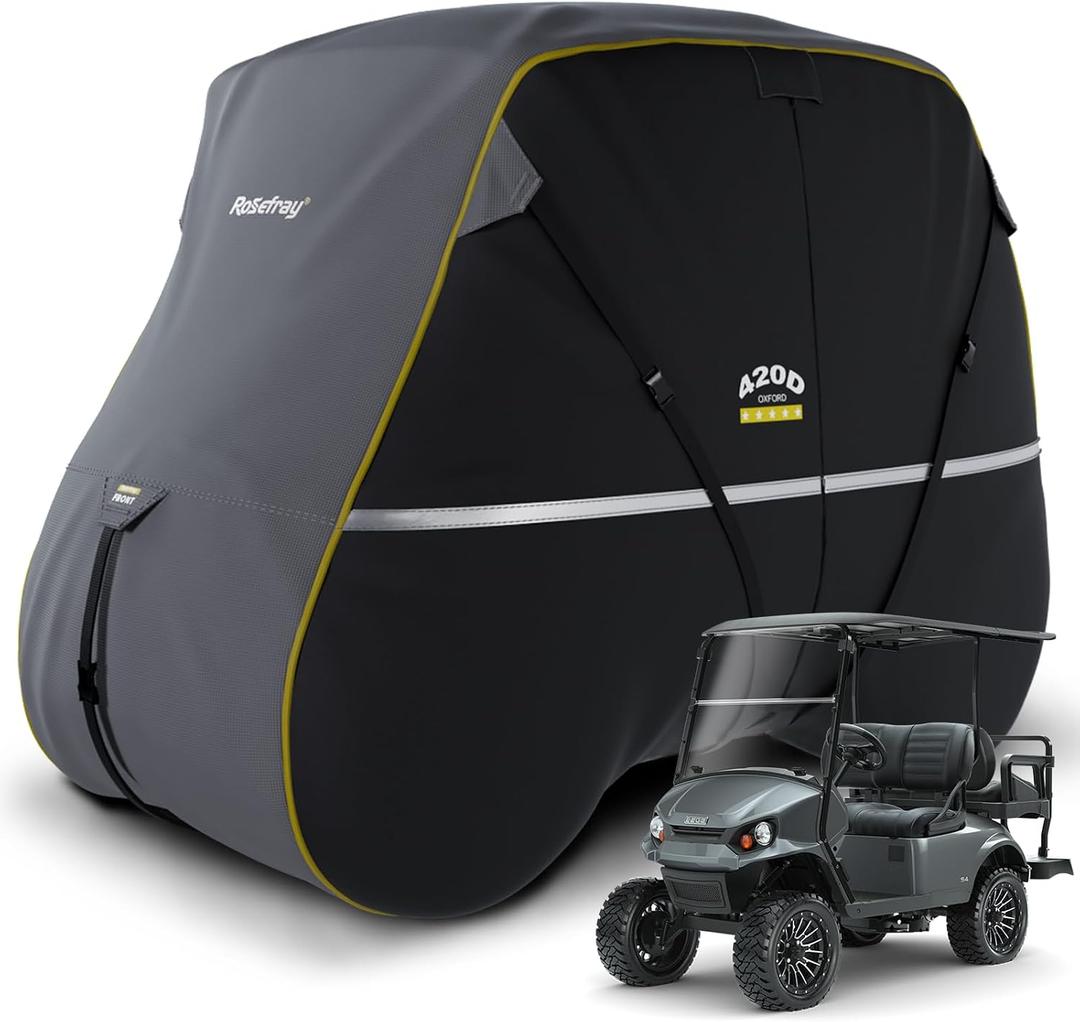 Golf Cart Cover 420D Waterproof Innovative 360 Windproof Design, Fits for Club Car, EZgo, Yamaha, and More 4/6 Passenger Golf Cart - Black/Gray