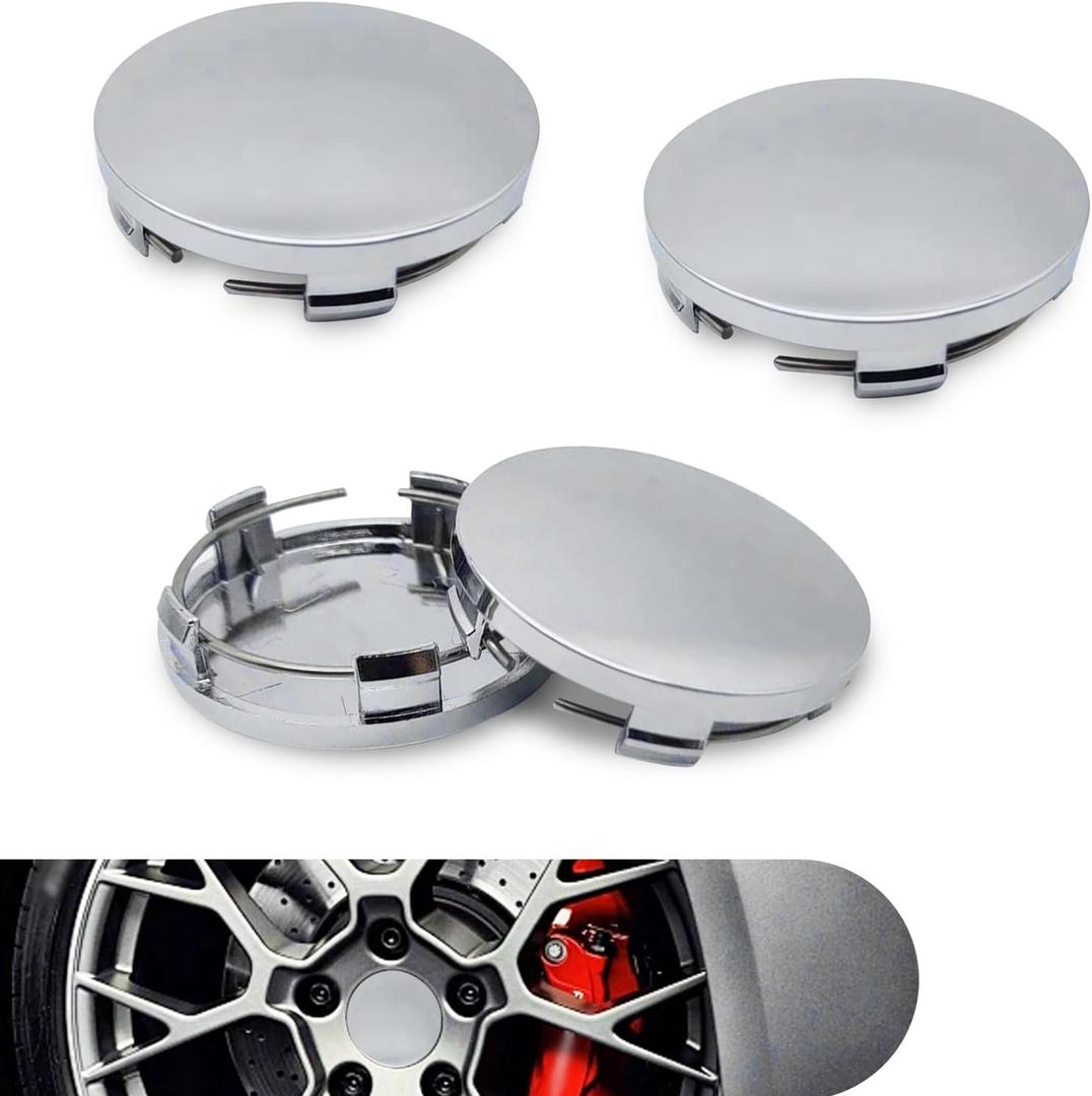 4 PCS Wheel Center Hub Covers, Snap-in Wheel Hub Center Caps, Tire Rim Hub Cap Replacement, Wheel Hub Modification Decoration, 60MM Outer Diameter Tire Accessories (Silver)