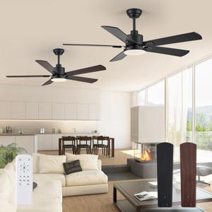 2 Pack 52" Ceiling Fans with Lights, Black Modern Ceiling Fan with Remote, Farmhouse Indoor Ceiling Fan with Dual Finish Blades, Quiet & Strong Motor, Bright LED Light.