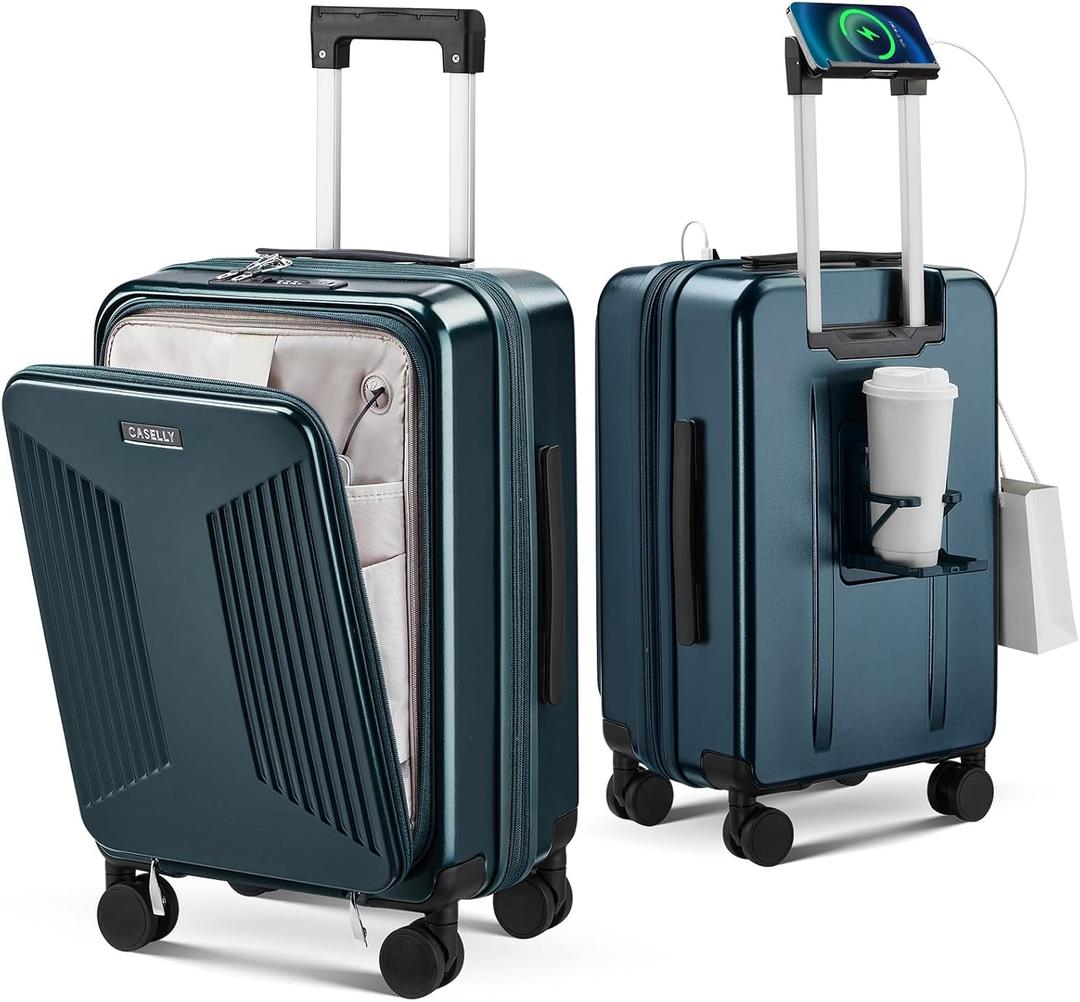 Carry on Luggage Top opening Suitcases, Expandable with Cup Holder and USB Charging Port,Lightweight with Front Pocket Rolling Suitcases with Spinner Wheels